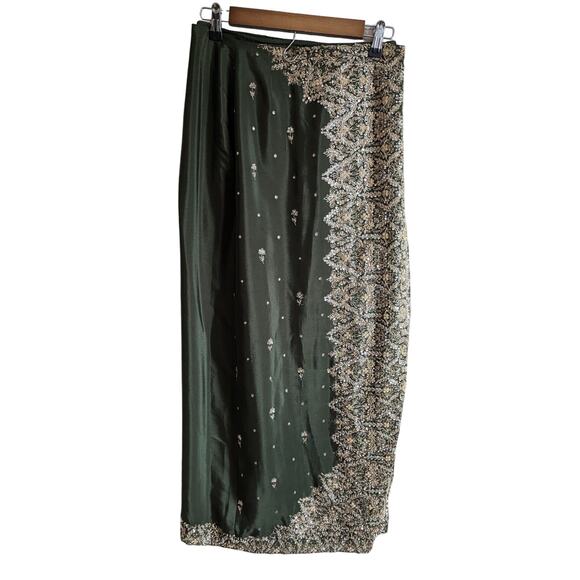 Vintage Traditional Indian Wrap Maxi Skirt Green and Gold Embellished - Picture 1 of 5